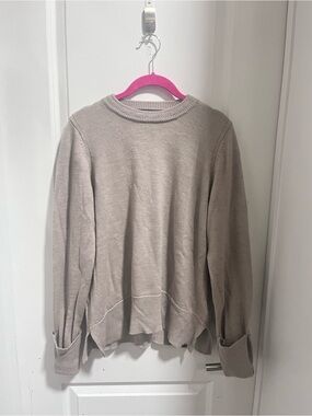 Alchemy New Zealand Wool Neutral Taupe Knit Crewneck Cuffed Sweater S